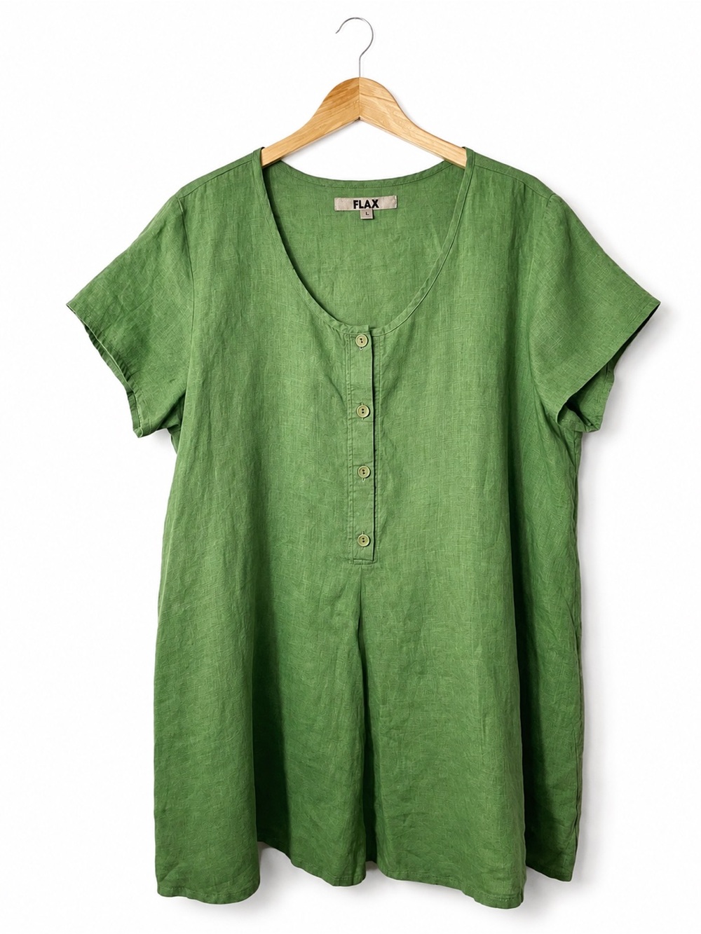 FLAX Linen Short-Sleeve Tunic Top Large